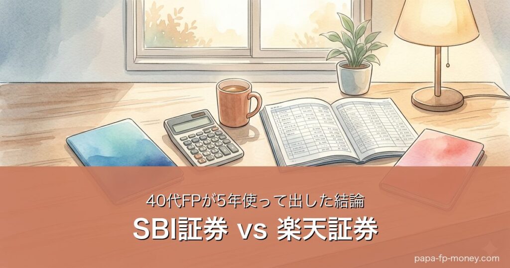 SBI証券と楽天証券を5年使った40代FPの比較記事のアイキャッチ画像