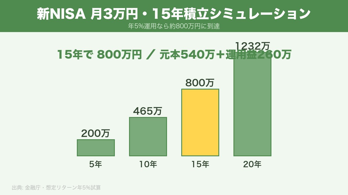 新NISA月3万円15年積立シミュレーション