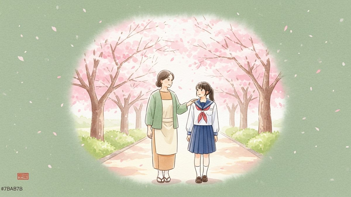 桜並木を歩く母娘の風景(教育費準備)