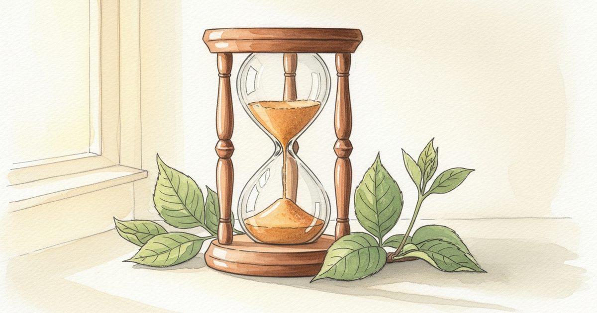 砂時計と若葉のイラスト