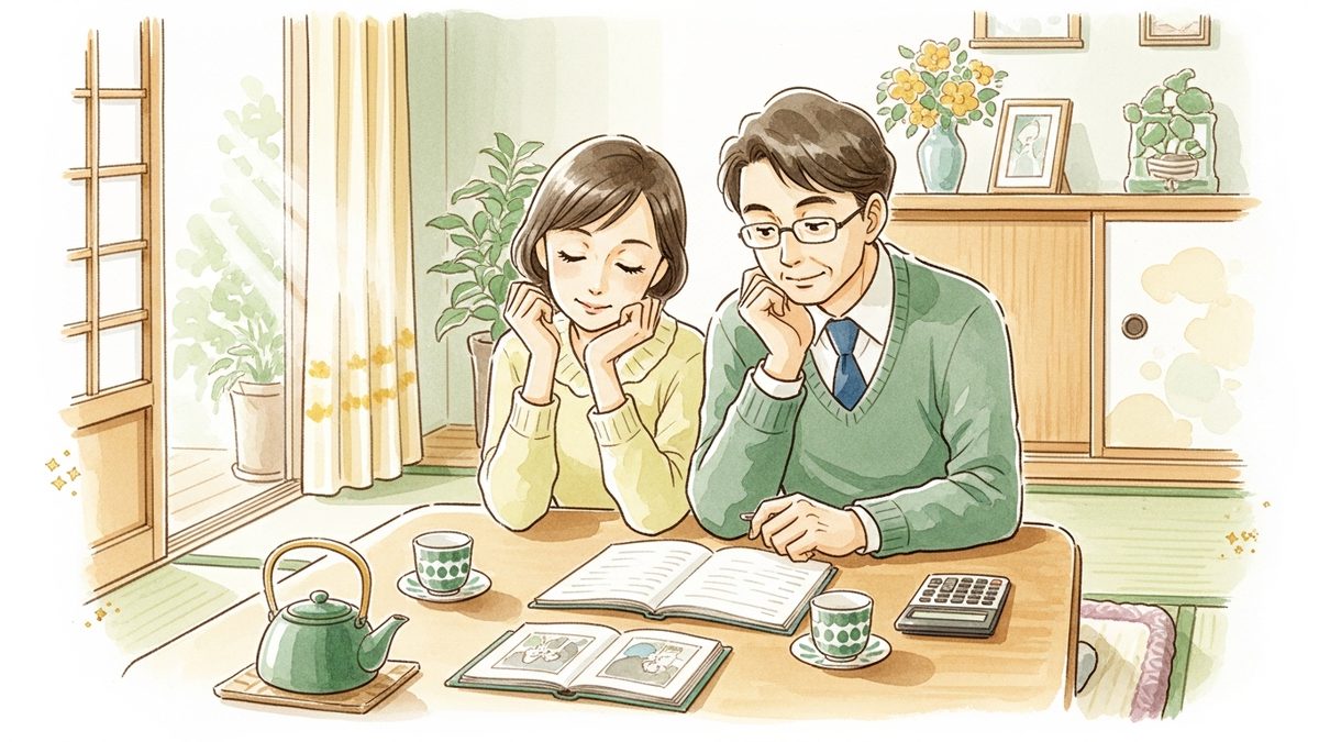 40代夫婦が穏やかに家族計画を話し合う居間