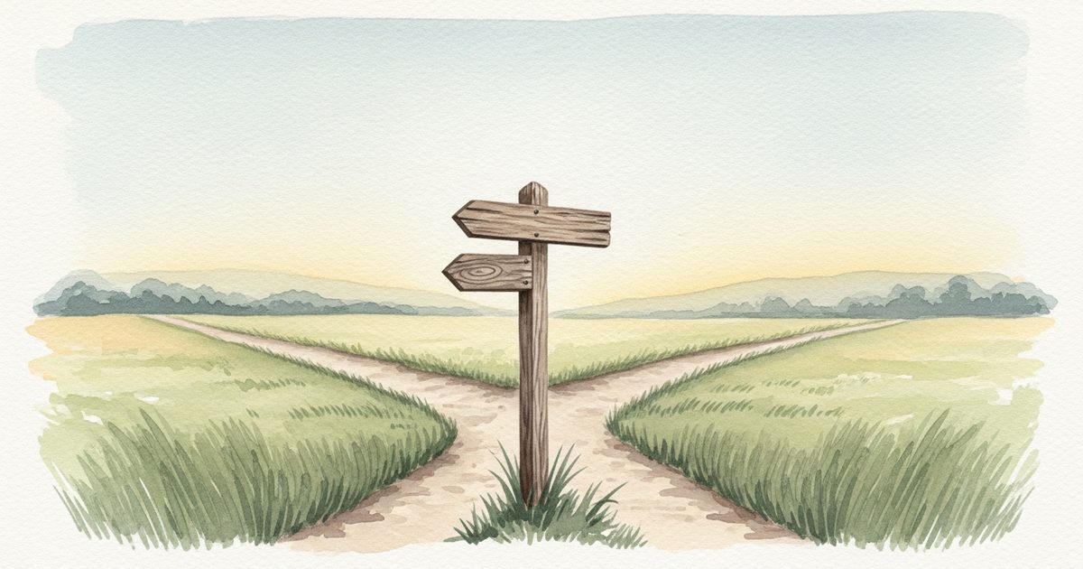 3つの分かれ道と道標のイラスト