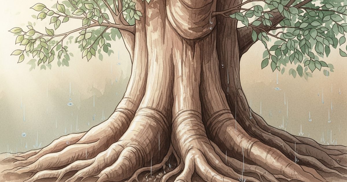 嵐の中でも揺るがない大樹のイラスト
