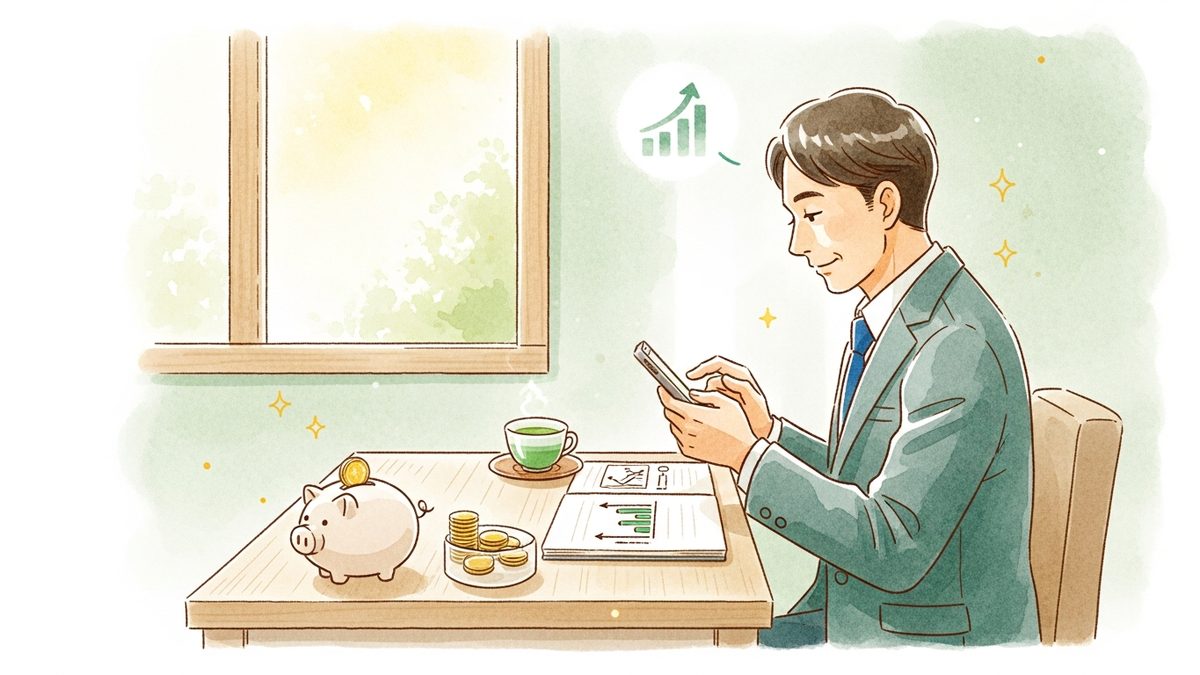 40代会社員ウェルスがスマホでNISA積立をしている現代の風景