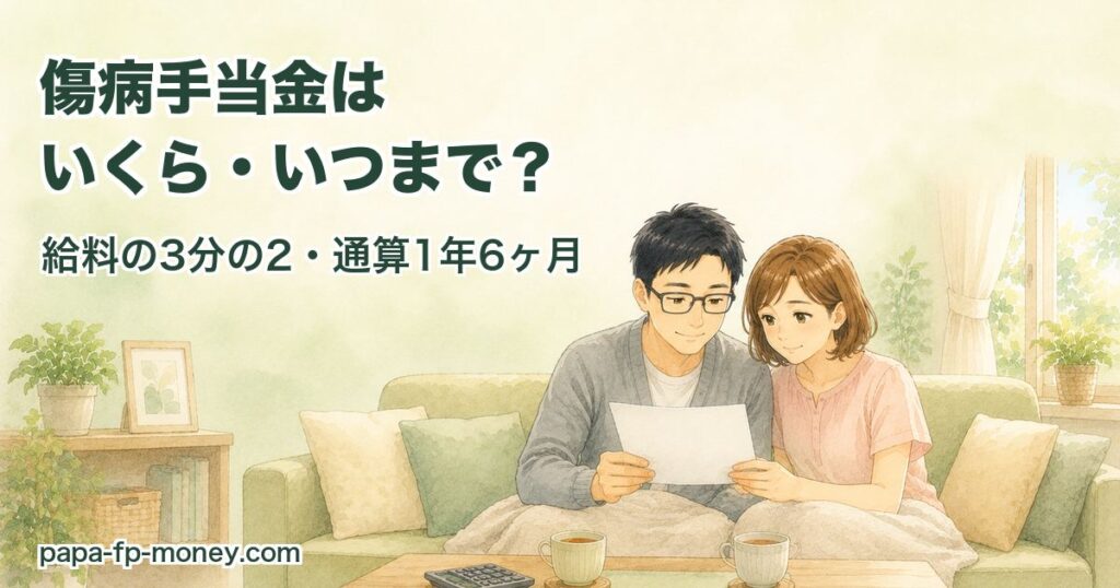 傷病手当金はいくら・いつまでもらえるかを夫婦で確認するイラスト