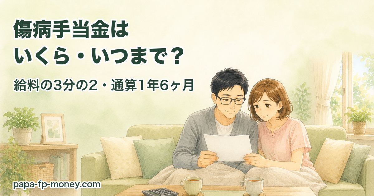 傷病手当金はいくら・いつまでもらえるかを夫婦で確認するイラスト