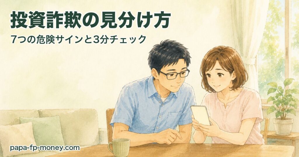 食卓でスマートフォンの画面を一緒に確認する40代夫婦のイラスト
